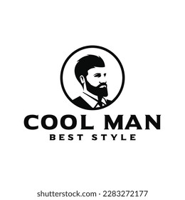 bearded cool man in suit logo design