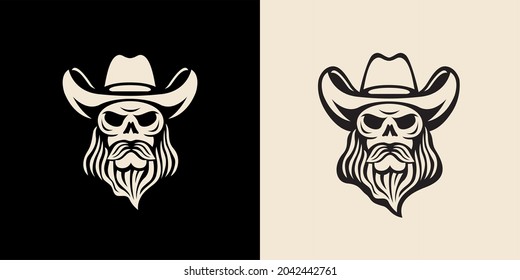Bearded cowboy skull silhouette logo, suitable for identity logos or brand logos.