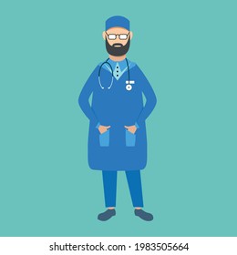 Bearded doctor. Vector illustration. Flat