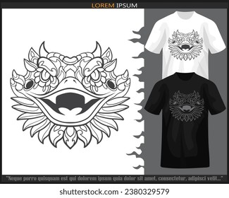 Artes de mandala con cabeza de dragón con barba aisladas en camisetas blancas y negras.