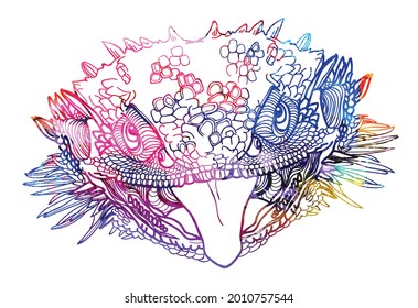 Bearded dragon. Lizard. Dragon head. Meditative coloring antistress. Stylish drawing.