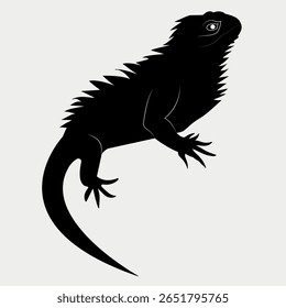 Bearded dragon lizard silhouette vector illustration, reptile animal graphic for t-shirt design, tattoo art, logo template, educational biology visuals, pet shop branding, wildlife decor
