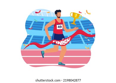 Bearded dude running fast on the stadium Illustration concept on white background