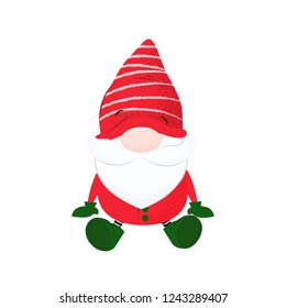 Bearded dwarf with stripped hat on eyes. Blind, sightless, confusion. Can be used for topics like cartoon, character, fairy tale