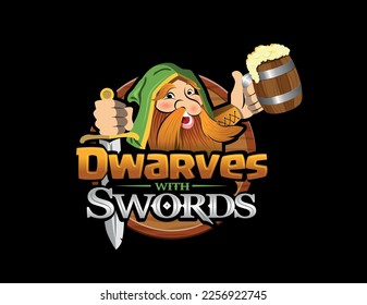 Bearded dwarf with sword and a beer