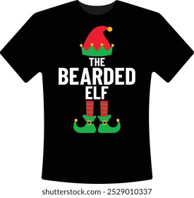 The Bearded Elf Christmas T-Shirt Design Matching Family Holiday Elf Christmas Graphic