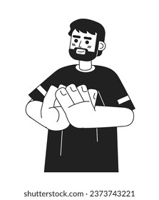 Bearded european man clapping monochromatic flat vector character. Positive emotions. Editable thin line half body person on white. Simple bw cartoon spot image for web graphic design