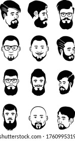 bearded faces male head vector illustrations 