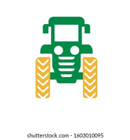 A bearded farmer in a tractor. Cartoon tractor model. The cultivation of the landscape