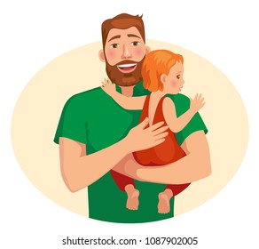 bearded father holding on hands daughter vector illustration