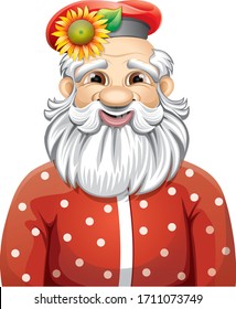 Abuelo con barba en una gorra. Dibujo vectorial.