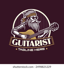 Bearded guitarist logo, icon, symbol