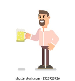 Bearded guy drinks beer