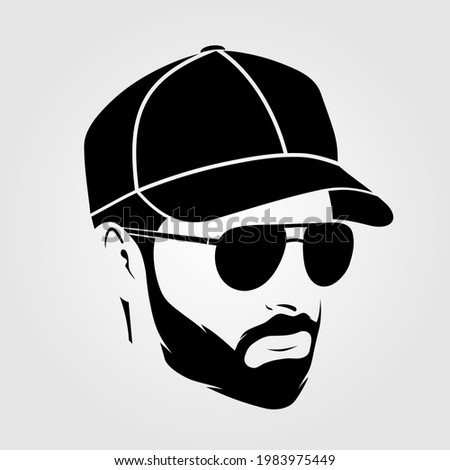 Bearded handsome men in a baseball cap. Hipster face icon isolated. Vector illustration	