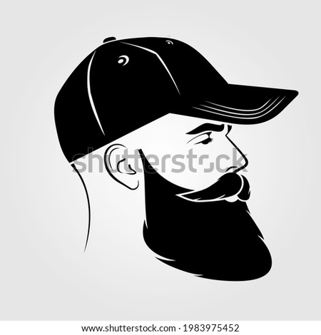 Bearded handsome men in a baseball cap. Hipster face icon isolated. Vector illustration	