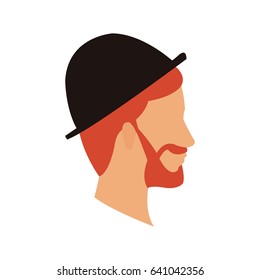 bearded head man profile with hat