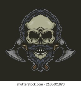 bearded head skull with ax vector