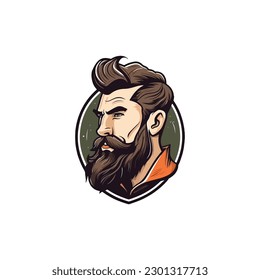bearded hipster barber logo vector