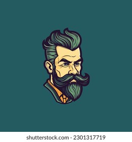 vector de logotipo de barbería de hipster barbudo