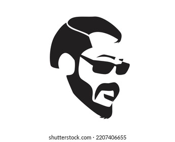 Bearded hipster face black silhouette. Vector illustration