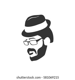 Bearded hipster face black silhouette. Vector illustration