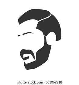 Bearded hipster face black silhouette. Vector illustration
