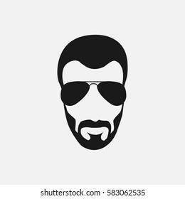 Bearded hipster face black silhouette. Vector illustration