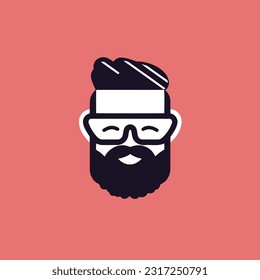 Bearded hipster with glasses and hat. Vector illustration, flat design. Logo Design Template