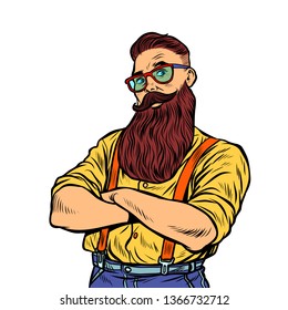 bearded hipster with glasses isolate on white background. Pop art retro vector illustration vintage kitsch 50s 60s