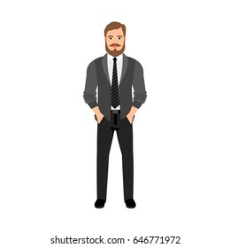 A bearded hipster in gray tones isolated vector illustration on white background