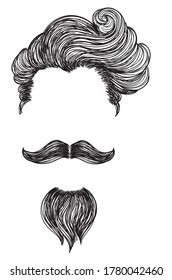 Bearded hipster hairstyle for men in black and white design.