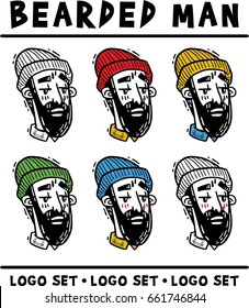 bearded hipster In a hat set