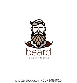 Bearded hipster logo template. Vector illustration. Design element. Simple Line Logo