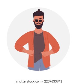 Bearded hipster man. Cool young boy with glasses, casual dressing vector illustration