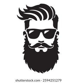 bearded hipster man face with glasses, Trendy man avatar, silhouettes, head, emblem, icon, label. Barber shop vector illustration