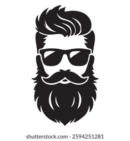 bearded hipster man face with glasses, Trendy man avatar, silhouettes, head, emblem, icon, label. Barber shop vector illustration