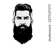 Bearded hipster man face portrait sketch drawing. Hairstyle head guy. Barbershop emblem, logo concept. Profile avatar character. Bearded male silhouette. Black vector illustration isolated on white.