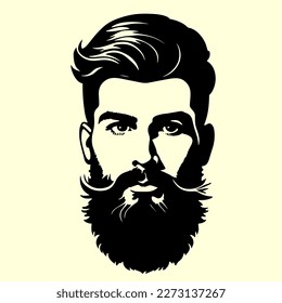 Bearded hipster man face portrait sketch drawing. Hairstyle head guy. Barbershop emblem, logo concept. Profile avatar character. Bearded male silhouette. Black vector illustration isolated on white.