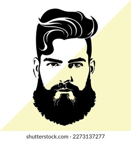 Bearded hipster man face portrait sketch drawing. Hairstyle head guy. Barbershop emblem, logo concept. Profile avatar character. Bearded male silhouette. Black vector illustration isolated on white.
