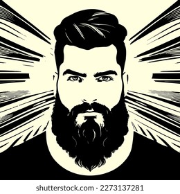 Bearded hipster man face portrait sketch drawing. Hairstyle head guy. Barbershop emblem, logo concept. Profile avatar character. Bearded male silhouette. Black vector illustration isolated on white.