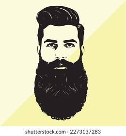 Bearded hipster man face portrait sketch drawing. Hairstyle head guy. Barbershop emblem, logo concept. Profile avatar character. Bearded male silhouette. Black vector illustration isolated on white.