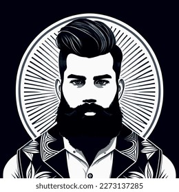 Bearded hipster man face portrait sketch drawing. Hairstyle head guy. Barbershop emblem, logo concept. Profile avatar character. Bearded male silhouette. Black vector illustration isolated on white.