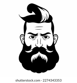 Bearded hipster man face portrait sketch drawing. Hairstyle head guy. Barbershop emblem, logo concept. Profile avatar character. Bearded male silhouette. Black vector illustration isolated on white.