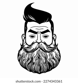 Bärtige Hipster Mann Gesicht Porträtskizze Zeichnung. Friseur-Kopf-Typ. Barbershop-Emblem, Logo-Konzept. Profilavatar-Zeichen. Bärtige männliche Silhouette. Schwarze Vektorgrafik einzeln auf Weiß.