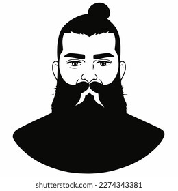 Bearded hipster man face portrait sketch drawing. Hairstyle head guy. Barbershop emblem, logo concept. Profile avatar character. Bearded male silhouette. Black vector illustration isolated on white.
