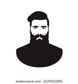 Bearded hipster man face portrait sketch drawing. Hairstyle head guy. Barbershop emblem, logo concept. Profile avatar character. Bearded male silhouette. Black vector illustration isolated on white.