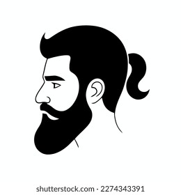 Bearded hipster man face portrait sketch drawing. Hairstyle head guy. Barbershop emblem, logo concept. Profile avatar character. Bearded male silhouette. Black vector illustration isolated on white.