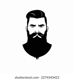 Bearded hipster man face portrait sketch drawing. Hairstyle head guy. Barbershop emblem, logo concept. Profile avatar character. Bearded male silhouette. Black vector illustration isolated on white.