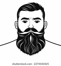 Bearded hipster man face portrait sketch drawing. Hairstyle head guy. Barbershop emblem, logo concept. Profile avatar character. Bearded male silhouette. Black vector illustration isolated on white.