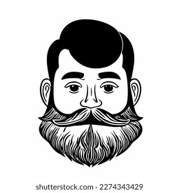 Bearded hipster man face portrait sketch drawing. Hairstyle head guy. Barbershop emblem, logo concept. Profile avatar character. Bearded male silhouette. Black vector illustration isolated on white.